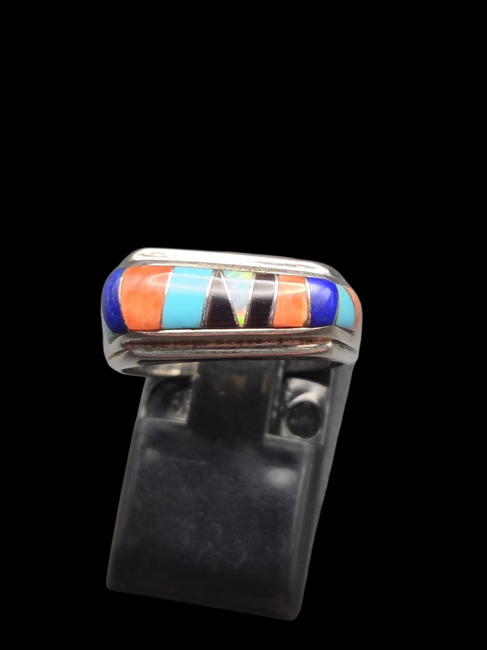 Sterling Silver Inlay Rectangular Ring - Multicolor 6 WY